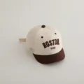 Kids vintage beige mesh baseball cap with brown Boston 1630 embroidery details - BOSTON Letter (TCYW66) / Beige