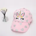 Pink girls unicorn baseball cap with silver heart prints and detailed embroidery - Kids 3-10 Years 48-54CM / Dark Pink Unicorn Embroidery Style (Fig 6)