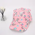 Pink girl's baseball cap featuring cartoon unicorn prints and cute 3D decorative ears - Kids 3-10 Years 48-54CM / Pink All-Over Print With Ears Style (Fig 7)