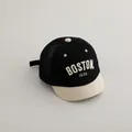 Kids black and beige mesh baseball cap with Boston embroidery and short brim - BOSTON Letter (TCYW66) / Black