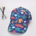 Berretto da baseball per bambini blu scuro con dinosauri colorati per la protezione solare - Bambini 3-10 Anni 48-54CM / Dark Blue Cartoon Dinosaur Print Style