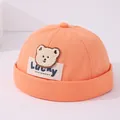 Kids bright orange cotton docker hat with cute bear patch and lucky label design - Bear Patch Lucky Label (Pattern 2) / Orange