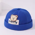 Gorra docker azul real para niño en lona de algodón con parche de oso y etiqueta - Parche de oso etiqueta Lucky (Patrón 2) / Azul zafiro