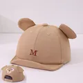 Gorra de béisbol para bebé con orejas grandes y bordado M en algodón marrón caqui - 45-48 cm / Caqui