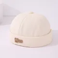 Gorro docker beige para niños de algodón con parche de oso animado para niños de 2 a 6 años - Etiqueta de oso de cuero MY bear (Patrón 3) / Beige