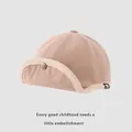 Berretto da baseball in velluto rosa per neonati con visiera morbida e bottone - Neonato (46-48cm) / Cachi