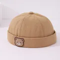 Gorro docker caqui para niños con lindo parche de oso y sarga de algodón - Insignia de oso de silicona (Patrón 4) / Caqui
