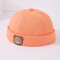 Gorro docker naranja de algodón para niños con parche de oso de dibujos animados - Insignia de oso de silicona (Patrón 4) / Naranja
