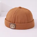 Gorro Docker marrón para niños en sarga de algodón con parche de oso lindo - Insignia de oso de silicona (Patrón 4) / Café