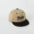 Kids flat brim hip hop baseball cap in khaki and black with Boston embroidery - 50-54cm / Khaki with Black Brim