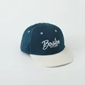 Kids flat brim hip hop baseball cap in navy blue and beige with Boston embroidery - 50-54cm / Blue with Beige Brim