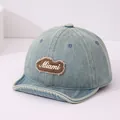 Vintage light blue denim baseball cap with Miami embroidery and short foldable brim - Miami Patch / Medium Blue