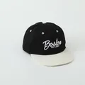 Kids hip hop baseball cap in black and cream with Boston 1987 embroidery - 50-54cm / Black with Beige Brim