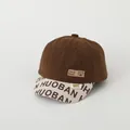 Brown corduroy baby baseball cap with beige brim and handcrafted leather bear patch - 50-52cm (2-6 Years) / Coffee