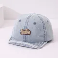 Light blue denim baby baseball cap with smile patch and soft brim detail - Smile Patch / Light Blue