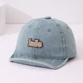 Light blue denim baseball cap for kids featuring a brown Smile patch on a soft brim - Smile Patch / Medium Blue
