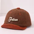 Brown and orange corduroy baby baseball cap with soft brim and Falcon embroidery - Infant One Size / Falcon 3D Embroidery / Dark Coffee (Style 3)