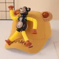 Yellow corduroy kids baseball cap with a detachable decompression monkey toy and soft ears - Monkey Telescopic Tube Toy / Yellow Monkey Style