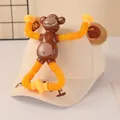 Beige children's baseball cap with detachable brown monkey toy and yellow stretch tubes - Monkey Telescopic Tube Toy / Beige Monkey Style