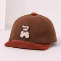 Infant corduroy baseball cap in brown and caramel color-block with bear patch detail - Infant One Size / Bear Patch Embroidery / Dark Coffee (Style 4)
