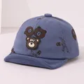 Gray-blue corduroy baby baseball cap with cartoon bear prints and soft brim for infants - Infant One Size / Bear Patch (KKJ) / Blue (Style 1)