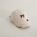 Beige cotton kids baseball cap featuring brown bow embroidery and MOMBER text detail - 50-52CM / Light Beige
