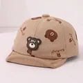 Casquette de baseball bébé en velours côtelé marron avec motifs ours et badge silicone - Khaki (Modèle 1)