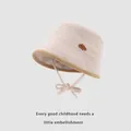 Corduroy toddler bucket hat in beige with khaki trim and windproof chin strap - 48-50cm (2-4 Years) / Beige
