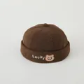 Detail of corduroy brimless docker hat with Lucky bear embroidery and stripe texture - Toddlers 2-5 Years 50-52CM / Dark Brown