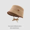 Khaki corduroy bucket hat for kids with adjustable chin strap and leather cloud detail - 48-50cm (2-4 Years) / Khaki