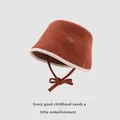 Corduroy baby bucket hat in rust red with cloud patch and windproof chin strap - 48-50cm (2-4 Years) / Orange Khaki
