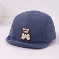 Casquette de baseball en velours côtelé bleu foncé pour bébé avec écusson ours mignon - 46-48 cm / Style Ours Bleu