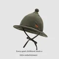 Kids corduroy bucket hat in dark olive green with cozy pom-pom and chin strap - Toddler (48-50CM) / Army Green