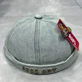 Light blue denim skull cap for kids featuring brown Good Day letter embroidery - 48-50cm / Light Blue GOOD