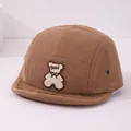 Casquette bébé en velours côtelé marron avec écusson brodé ours en 3D très mignon - 46-48 cm / Style Ours Café Foncé