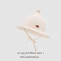 Cream corduroy witch style bucket hat for kids with pompom and chin straps - Toddler (48-50CM) / Beige