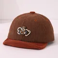 Casquette en velours côtelé marron et orange pour bambin avec un joli patch d'ours 3D - Café Foncé (Style 2)