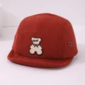 Casquette de baseball en velours côtelé rouille avec ours brodé pour bébé - 46-48 cm / Style Ours Rouge Jujube