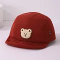 Casquette en velours côtelé rouge brique pour enfants avec patch ours mignon brodé - 46-48 cm / Style Ours en Peluche Rouge Jujube