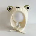 Niedliche cremeweiße Baby Wintermütze als Frosch mit Ohrenklappen für Kinder - Kinder 50-52CM Ca. 3-7 Jahre Alt / Weiß