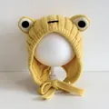 Niedliche gelbe Frosch-Strickmütze für Kinder mit 3D-Augen und praktischem Ohrenschutz - Kinder 50-52CM Ca. 3-7 Jahre Alt / Gelb