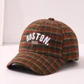 Vintage καρό παιδικό καπέλο μπέιζμπολ με κέντημα BOSTON 1630 σε πορτοκαλί πράσινο - Παιδιά 3-10 Ετών (50-54CM) / Πολύχρωμο Καρό