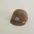Brown infant baseball cap with soft peak and M embroidery in cozy textured fabric - 46cm-48cm / Caramel color