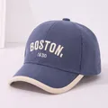 Kids navy blue corduroy baseball cap with Boston embroidery and contrast brim - 50-54cm / Blue