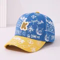 Kinder-Baseballkappe in Blau und Gelb mit Graffiti-Design und 3D-Buchstabe K-Patch - Kinder 2-6 Jahre 48-52CM / Blau