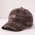 Brown plaid children's baseball cap featuring a beige letter M embroidery patch - 50-54cm (3-10 Years) / Ginger Yellow Grid