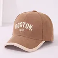 Kids corduroy baseball cap with Boston embroidery in camel and cream finish - 50-54cm / Coffee