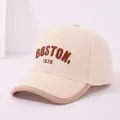 Kids corduroy baseball cap in beige with brown BOSTON 1630 embroidery - 50-54cm / Beige