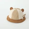 Kids corduroy bucket hat with cute bear ears and beige-caramel color block design - Toddler One Size / Patchwork Beige