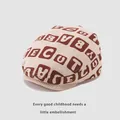 Toddler winter beret in cream corduroy featuring brown letter print and soft texture - 50-52cm / Beige